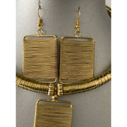 African Metal Rectangle Token Necklace Set -- GOLD -- Jewelry A36