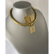 African Metal Rectangle Token Necklace Set -- GOLD -- Jewelry A36
