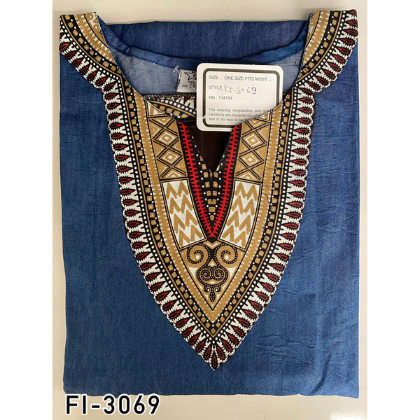 African Women's Dashiki Short Sleeve Denim Maxi Dress - FI-3069