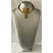 African Metal Rectangle Token Necklace Set -- GOLD -- Jewelry A36