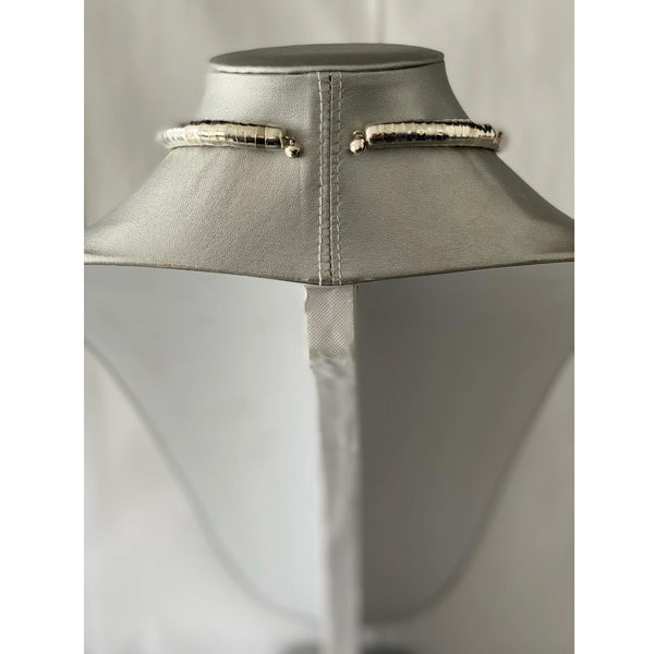 African Metal Rectangle Token Necklace Set -- SILVER -- Jewelry A35