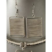 African Metal Rectangle Token Necklace Set -- SILVER -- Jewelry A35