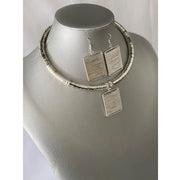 African Metal Rectangle Token Necklace Set -- SILVER -- Jewelry A35