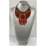 African Red Beaded Orange and Turquoise Gemstone Necklace ONLY -- Jewelry A33