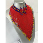 African Tribal Beaded Long Layered Necklace Set -- RED -- Jewelry A18