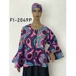 Women's African Print Flare Sleeve Peplum Blouse - FI-2049P