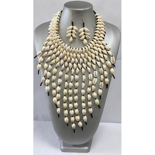 African Women's Cowrie Shell Long Tribal Necklace