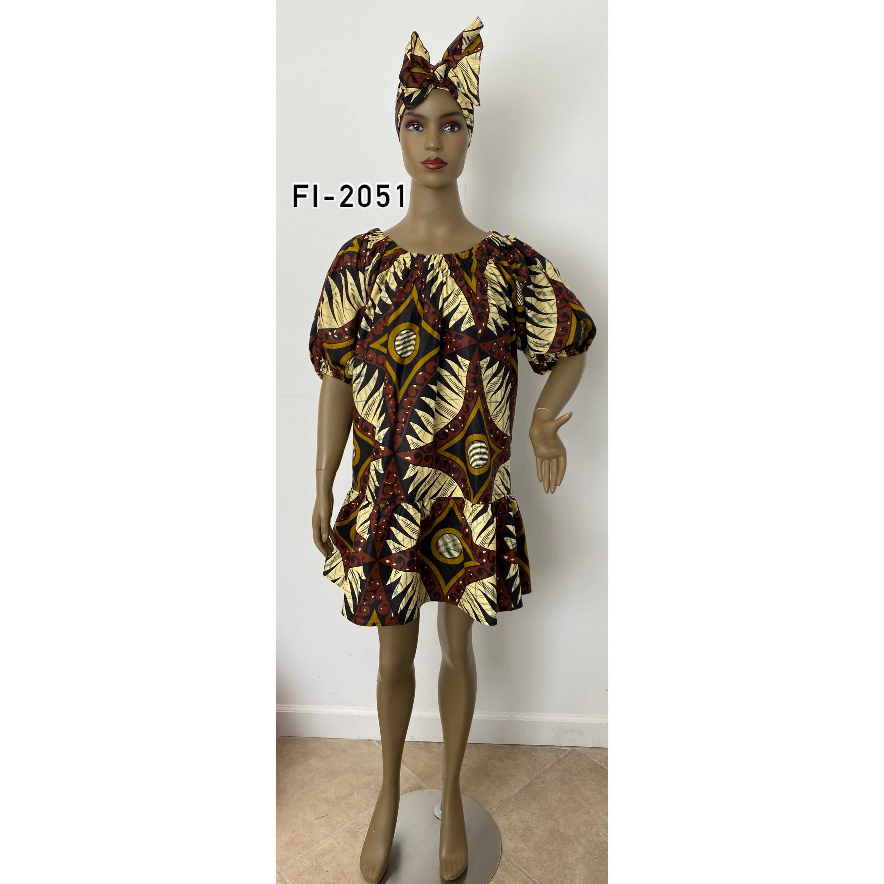 Women's African Print Short Sleeve Off Shoulder Dress - Fi-2051 Women's African Print Short Sleeve Off Shoulder Dress - Fi-2051