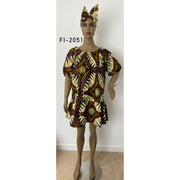 Women's African Print Short Sleeve Off Shoulder Dress - FI-2051