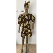 Women's African Print Short Sleeve Off Shoulder Dress - FI-2051