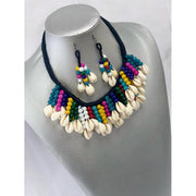 African Beaded Layered Cowrie Shell Necklace Set