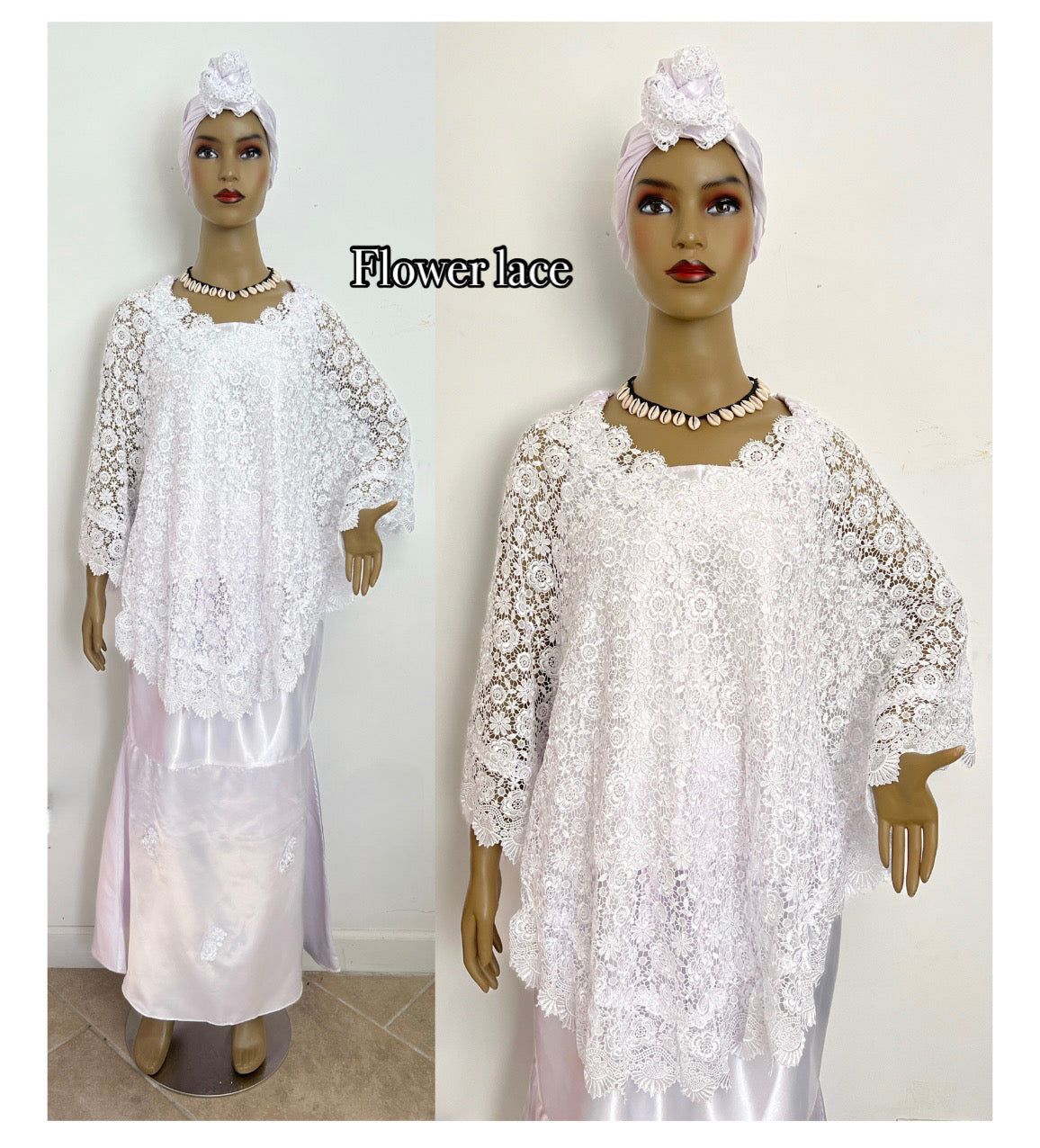 Women's White Flower Lace Skirt Set