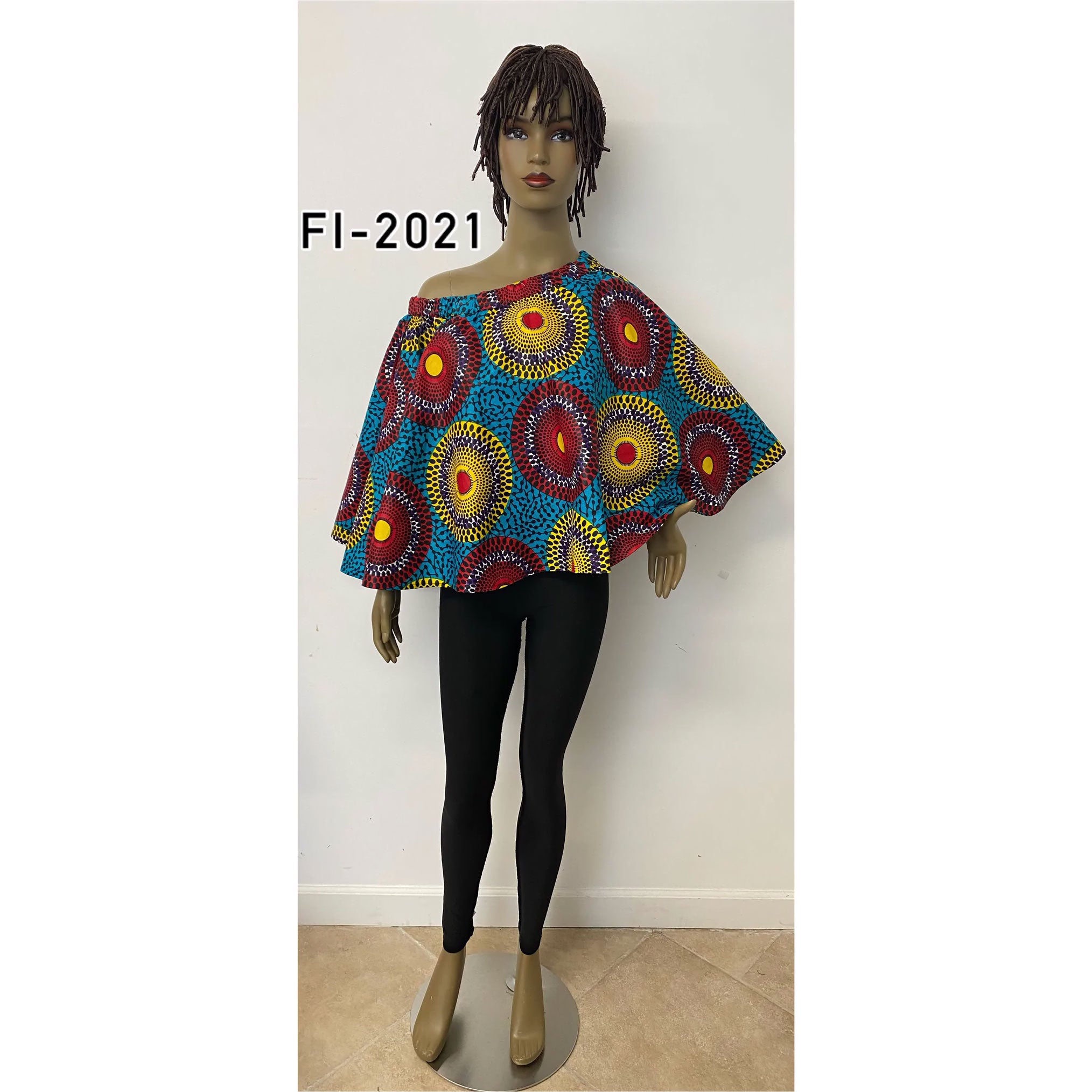 Women's Printed Off Shoulder Poncho Blouse - FI-2021