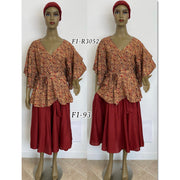 Women's Short Sleeve Wrap Blouse and SHORTSkirt Set -- FI-93/R3052