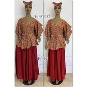 Women's Short Sleeve Wrap Blouse and LONG Skirt Set -- FI-92/R3052