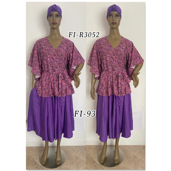 Women's Short Sleeve Wrap Blouse and SHORTSkirt Set -- FI-93/R3052