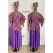 Women's Short Sleeve Wrap Blouse and LONG Skirt Set -- FI-92/R3052