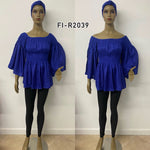 Women's Off Shoulder Bell Sleeve Smocking Blouse -- FI-R2039S Solid