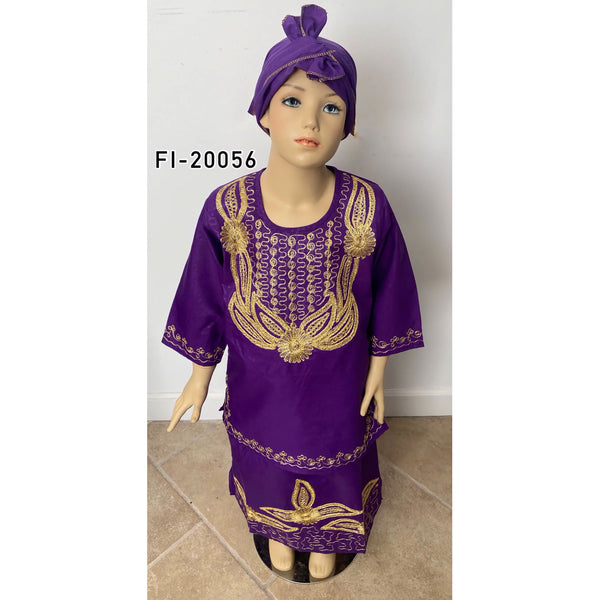 Girl's 3-Piece Embroidery Skirt Set with Headwrap - FI-20056