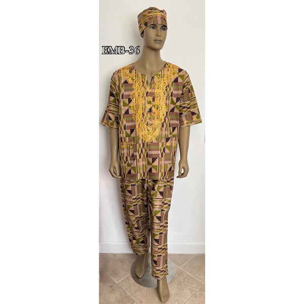 Men's Short Sleeve Pant Set with Embroidery -- EMB-36