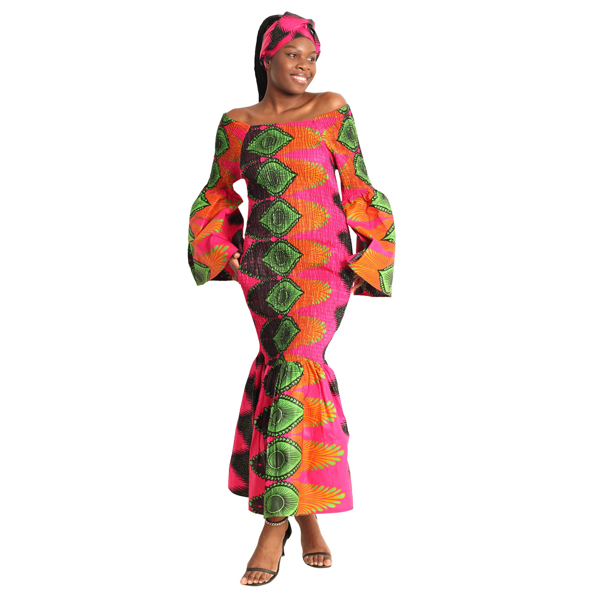 Women's Off Shoulder Smocking Mermaid Maxi -- FI-50075