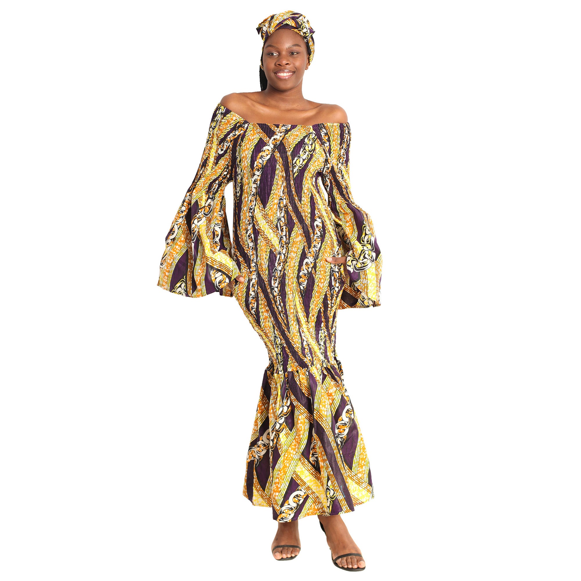Women's Off Shoulder Smocking Mermaid Maxi -- FI-50075