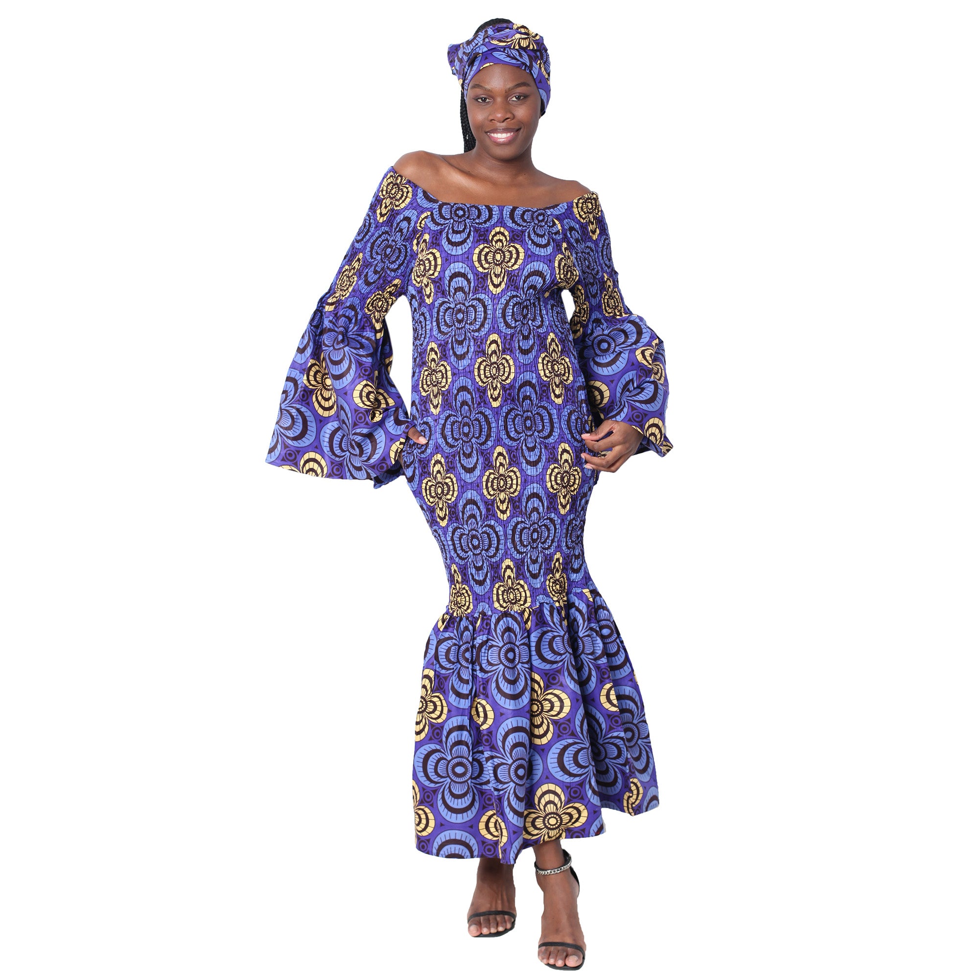 Women's Off Shoulder Smocking Mermaid Maxi -- FI-50075