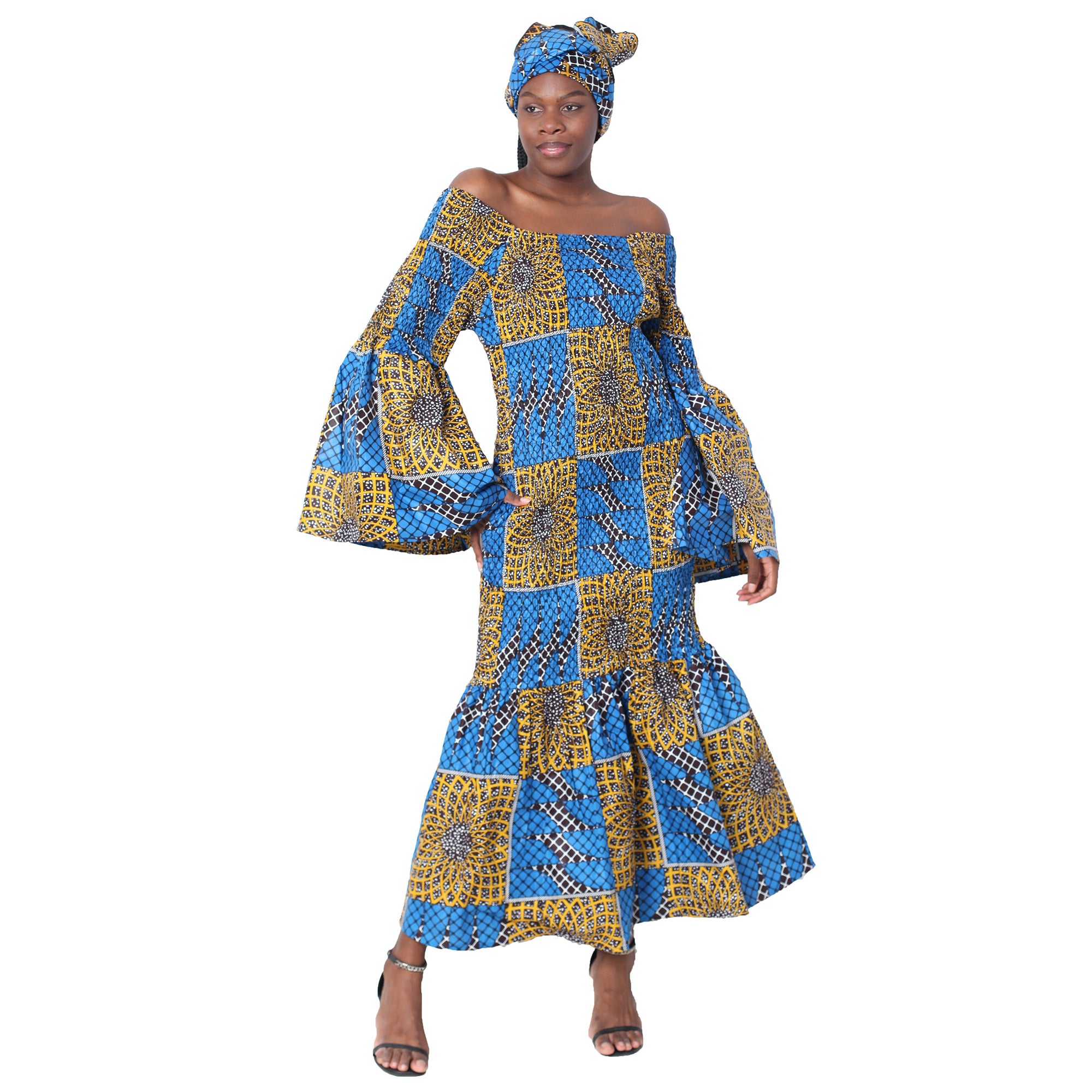 Women's Off Shoulder Smocking Mermaid Maxi -- FI-50075