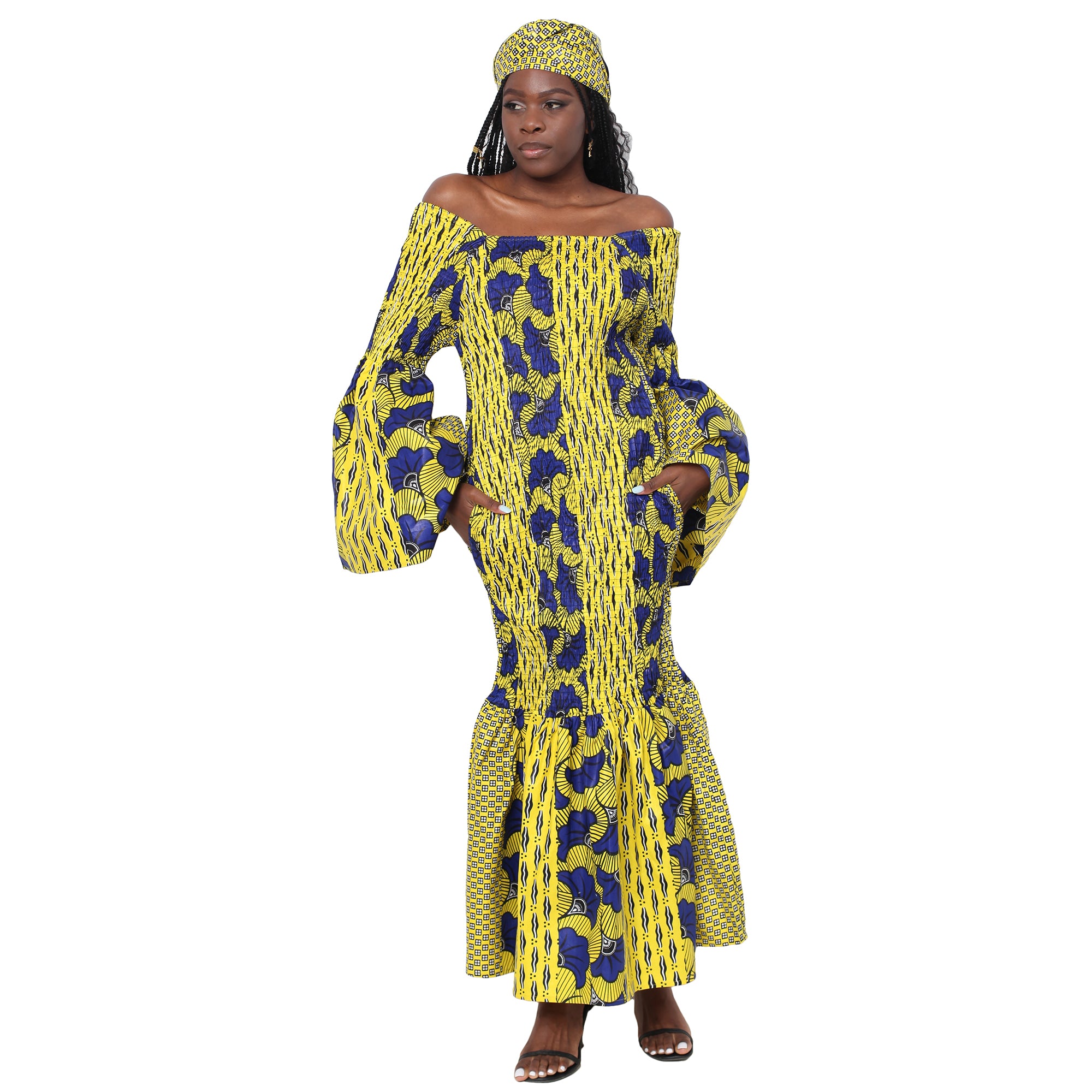 Women's Off Shoulder Smocking Mermaid Maxi -- FI-50075