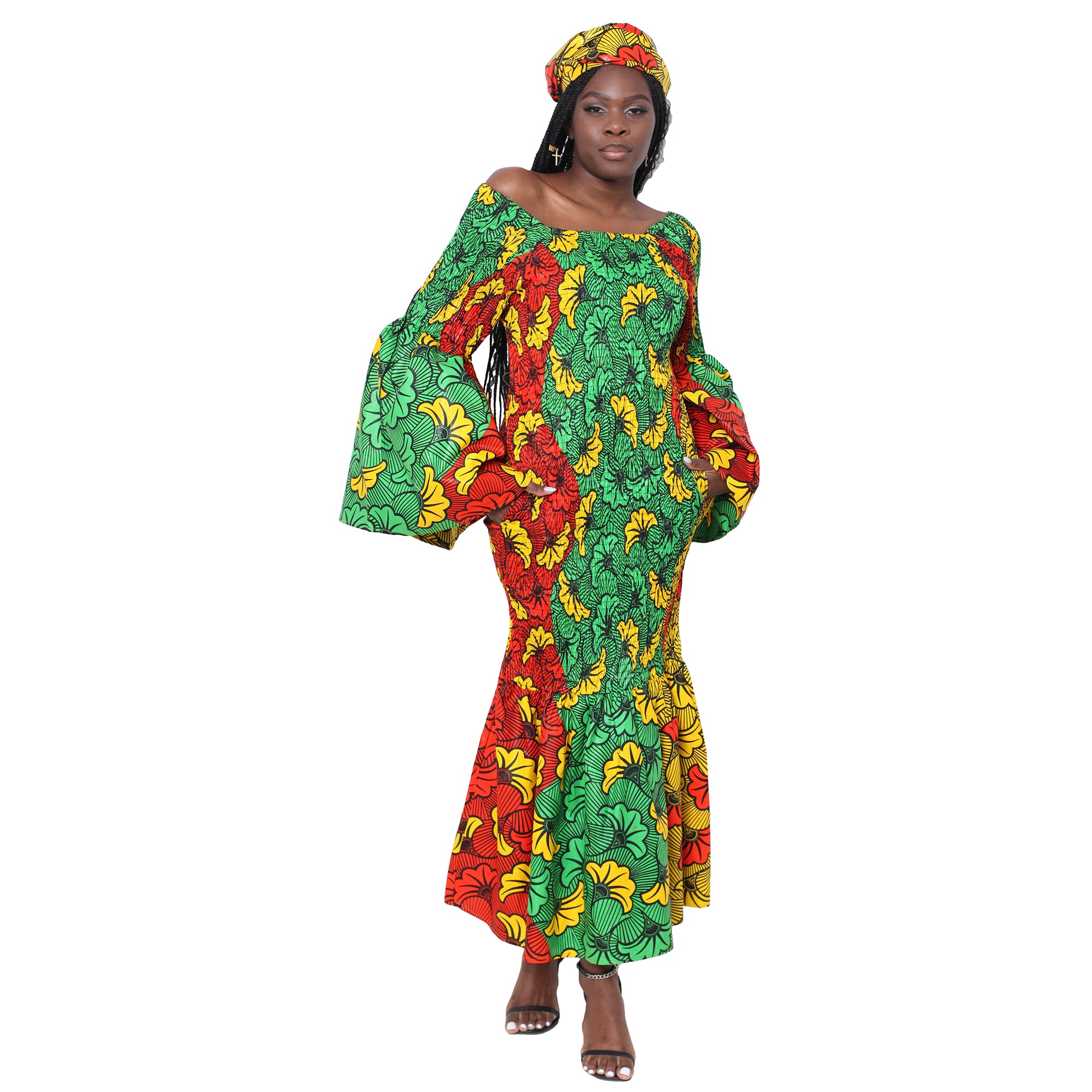 Women's Off Shoulder Smocking Mermaid Maxi -- FI-50075