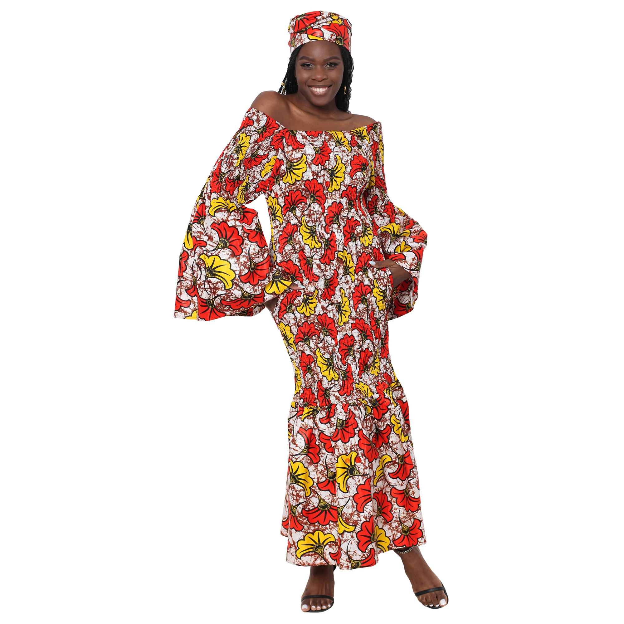 Women's Off Shoulder Smocking Mermaid Maxi -- FI-50075