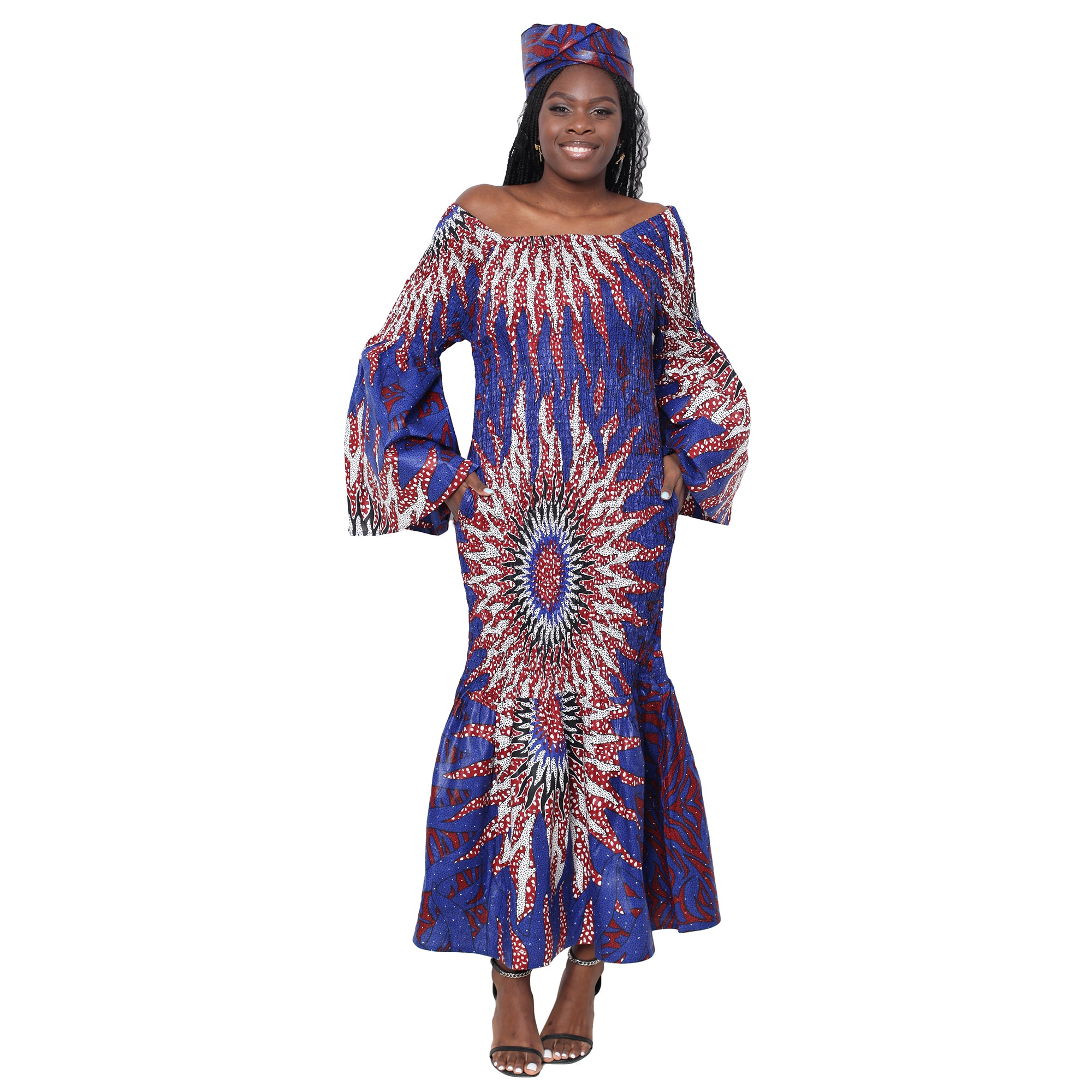 Women's Off Shoulder Smocking Mermaid Maxi -- FI-50075