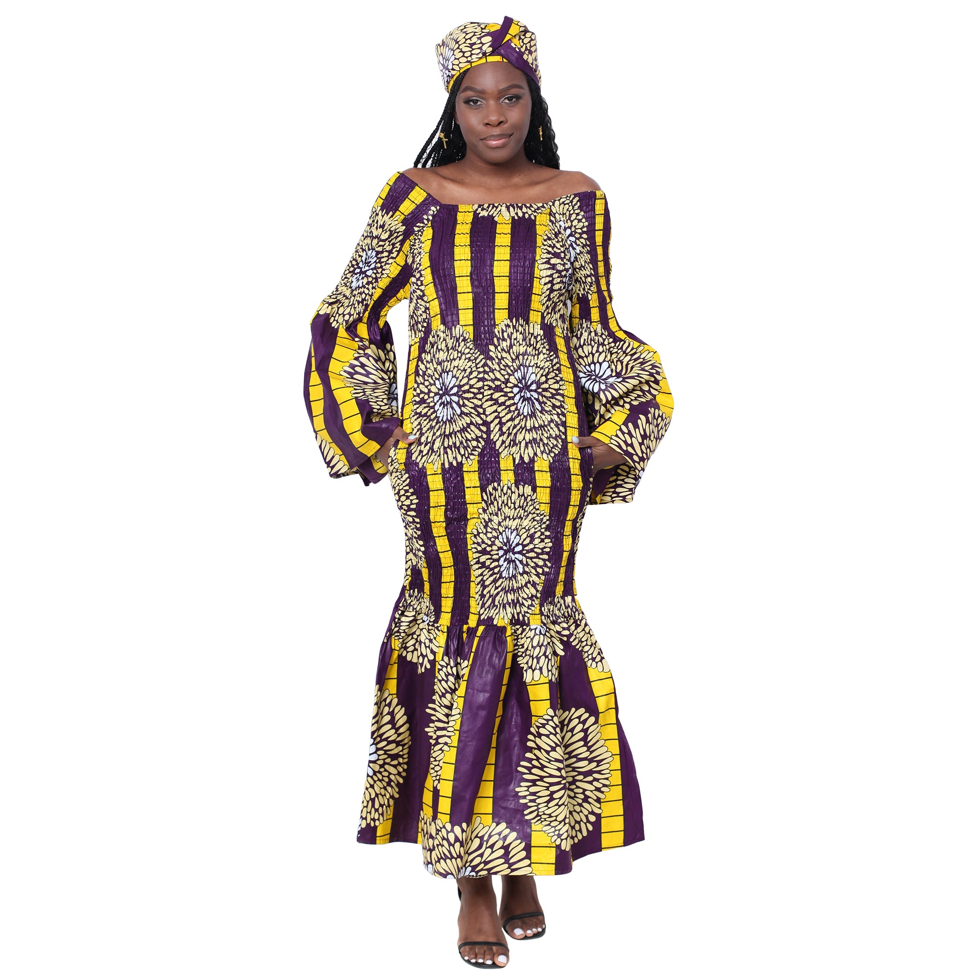 Women's Off Shoulder Smocking Mermaid Maxi -- FI-50075