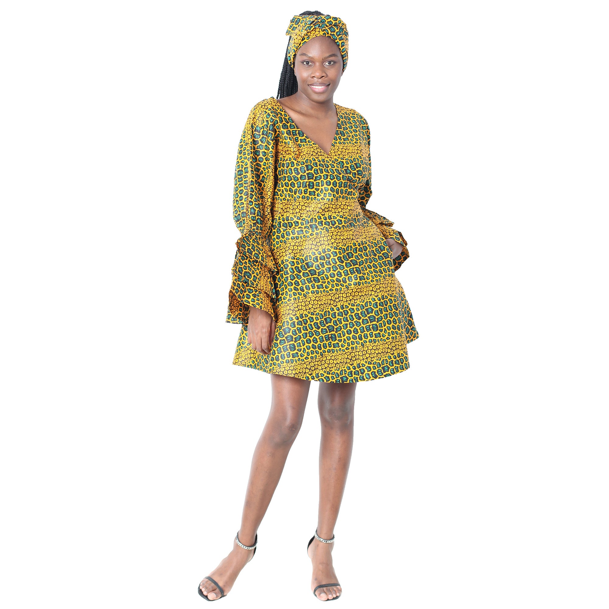 Women's Short Printed Wrap Dress - FI-3065