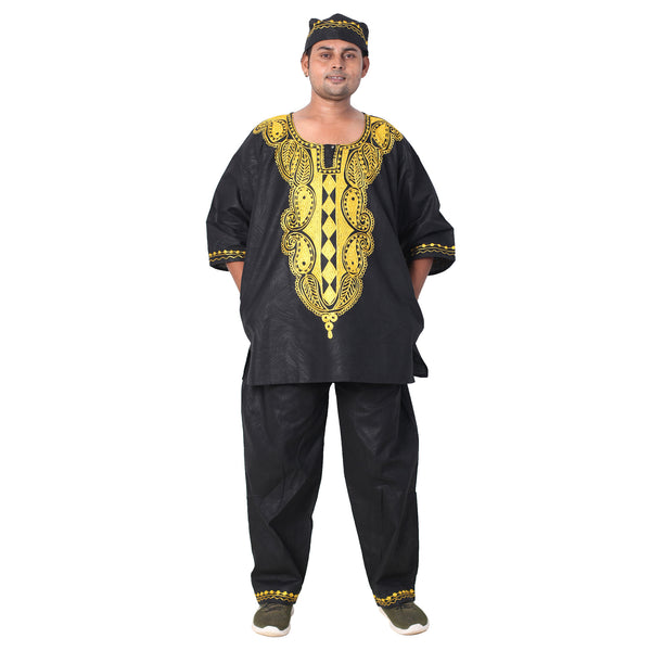 Men's Black 3 Piece Suit with Gold Embroidery -- FI-20086