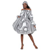 Women's Dashiki Off Shoulder Short Dress with Ruffle Sleeves -- FI-D3006D