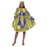Women's Dashiki Off Shoulder Short Dress with Ruffle Sleeves -- FI-D3006D