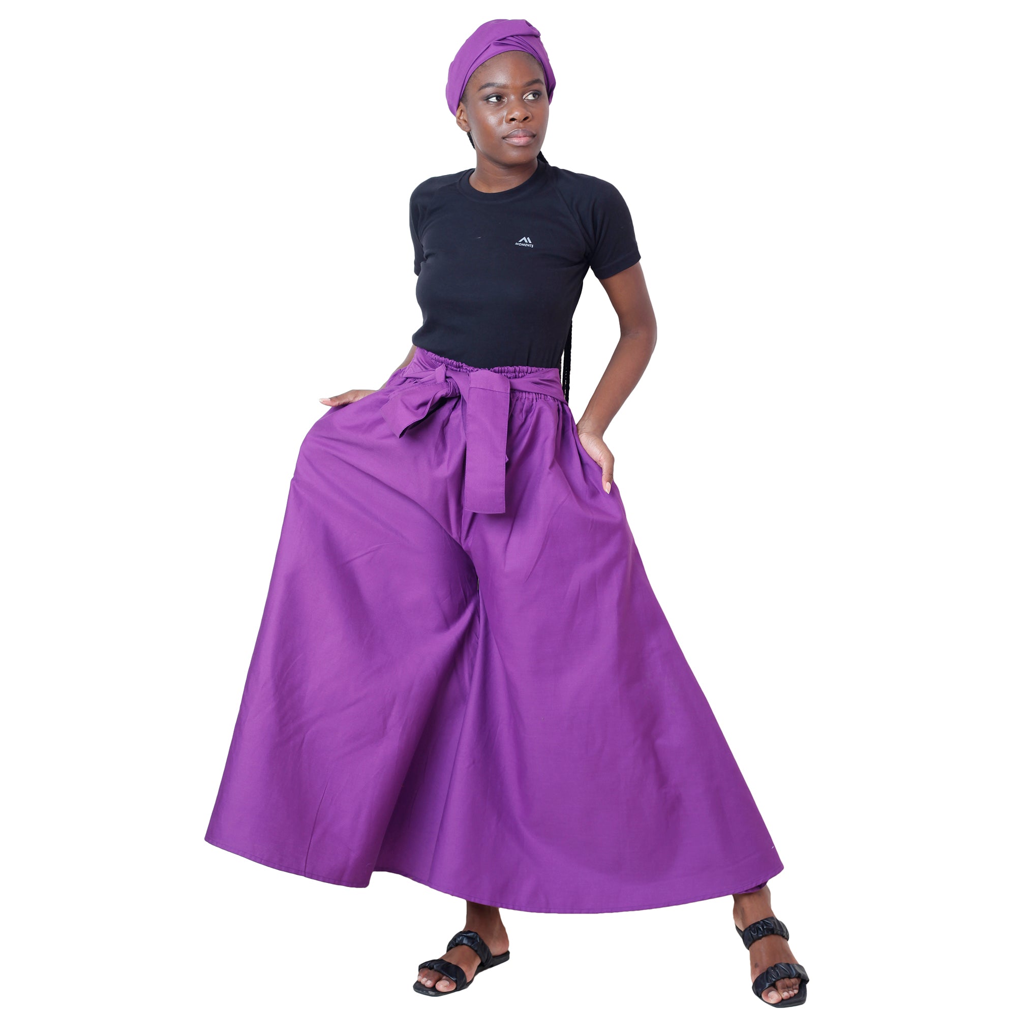 Women's Colored Denim Wide Leg Pants with Tie Waist -- FI-D50