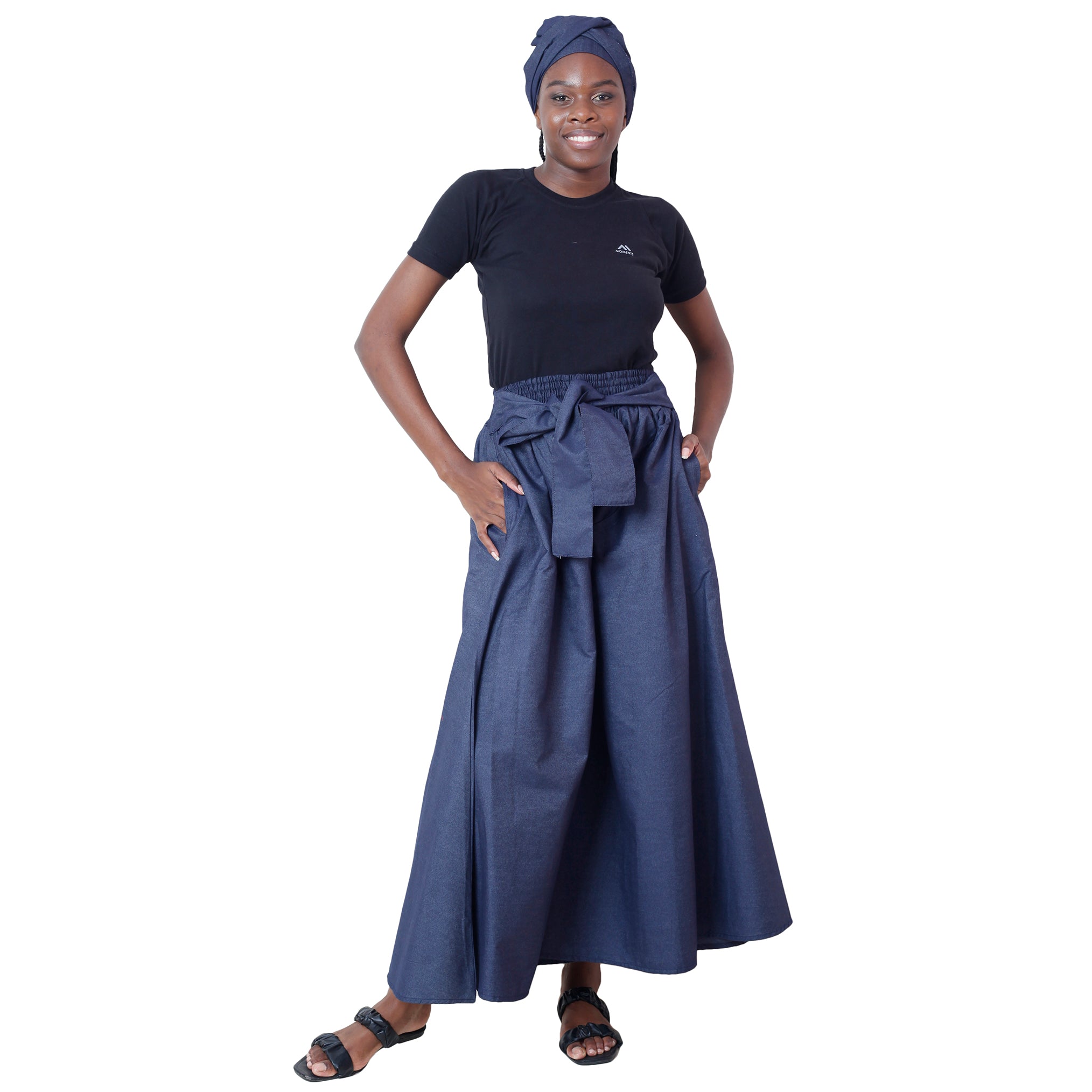 Women's Colored Denim Wide Leg Pants with Tie Waist -- FI-D50