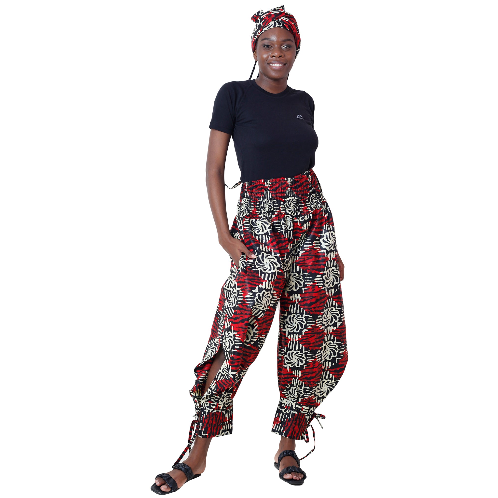 Women's High Waisted Printed Baggy Pants With Tie - FI-140