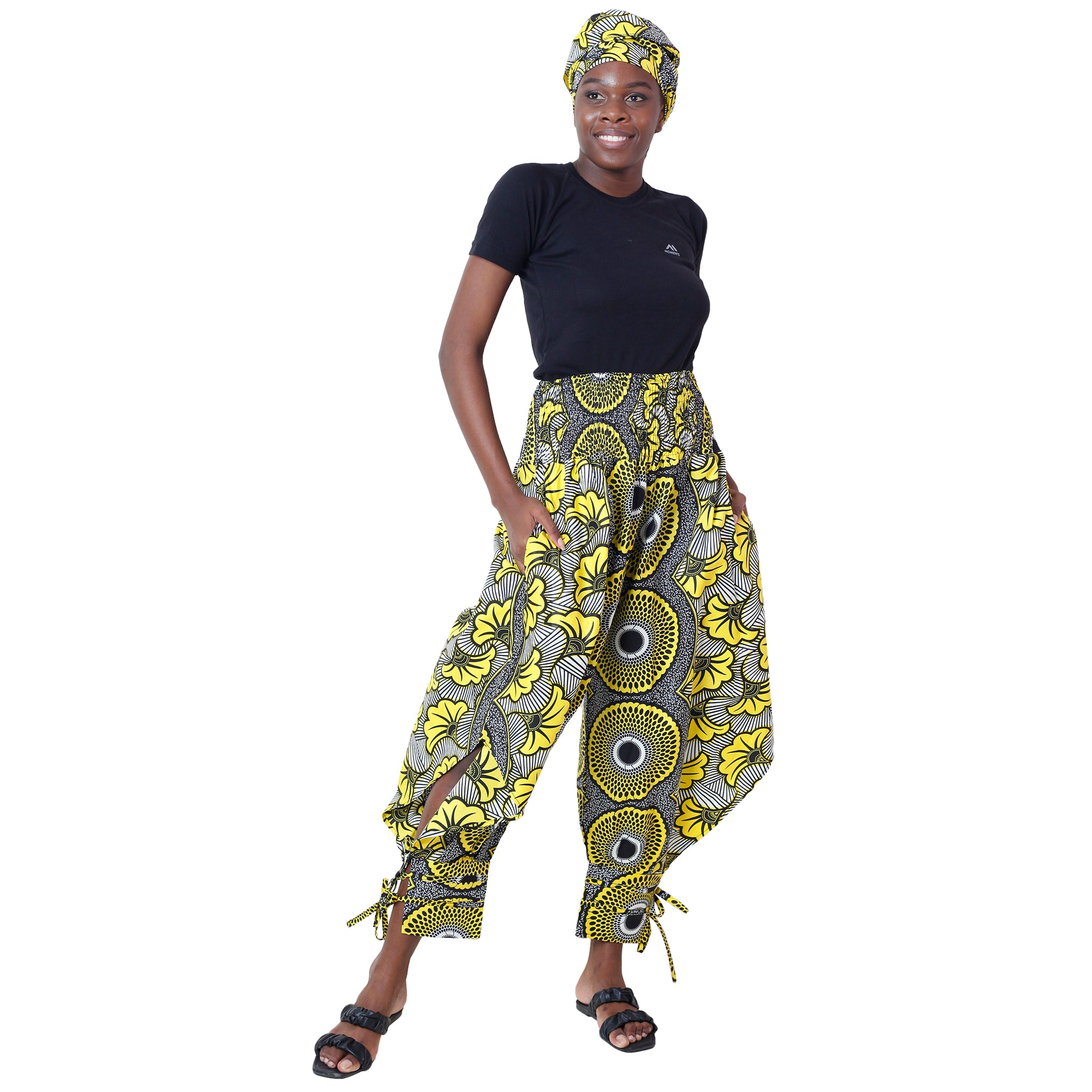 Women's High Waisted Printed Baggy Pants With Tie - FI-140