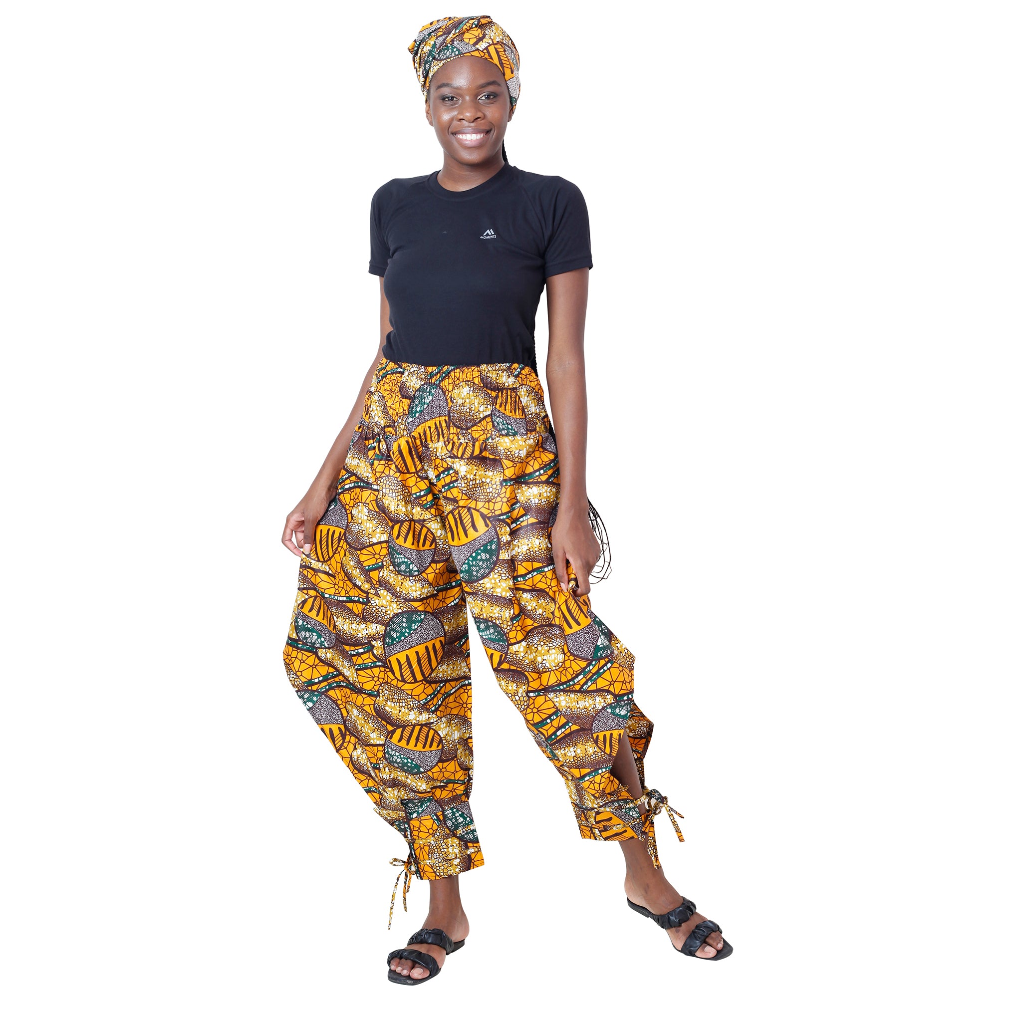 Women's High Waisted Printed Baggy Pants With Tie - FI-140