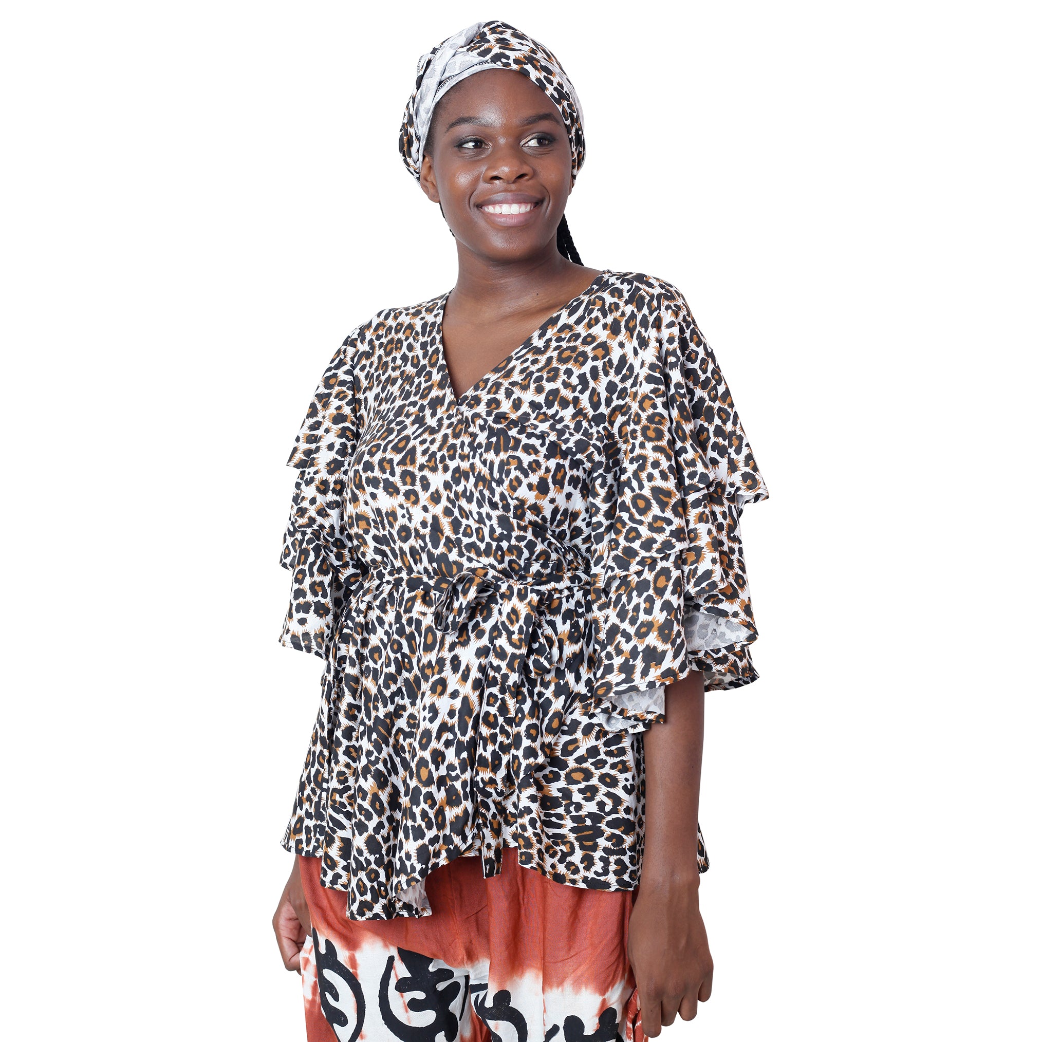 Women's Leopard Style Rayon Wrap Blouse -- FI-R3052
