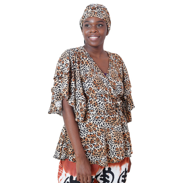 Women's Leopard Style Rayon Wrap Blouse -- FI-R3052
