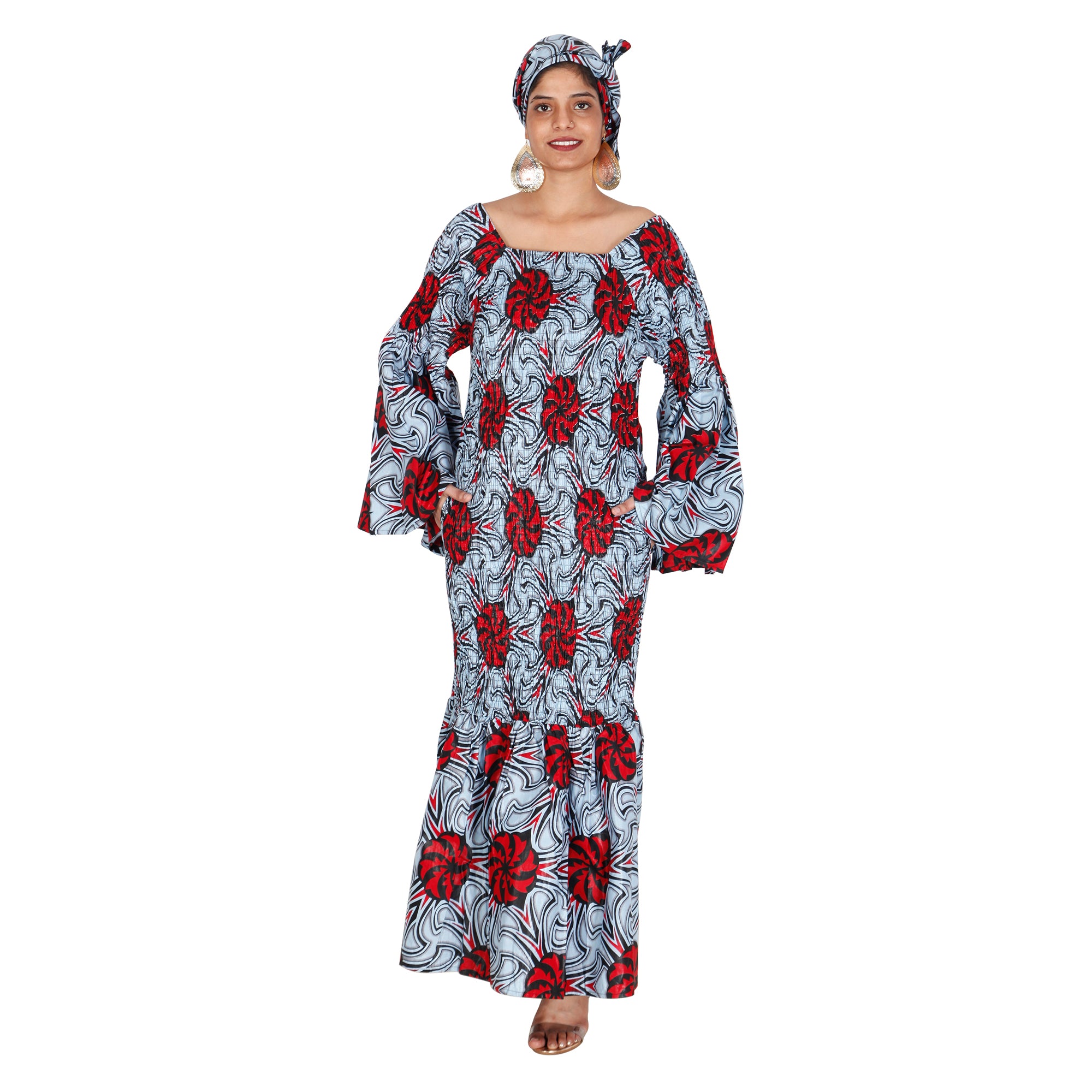 Women's Off Shoulder Smocking Mermaid Maxi -- FI-50075