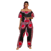 Women's Dashiki Off Shoulder Frill Jumpsuit -- FI-3061D
