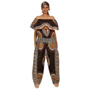 Women's Dashiki Off Shoulder Frill Jumpsuit -- FI-3061D