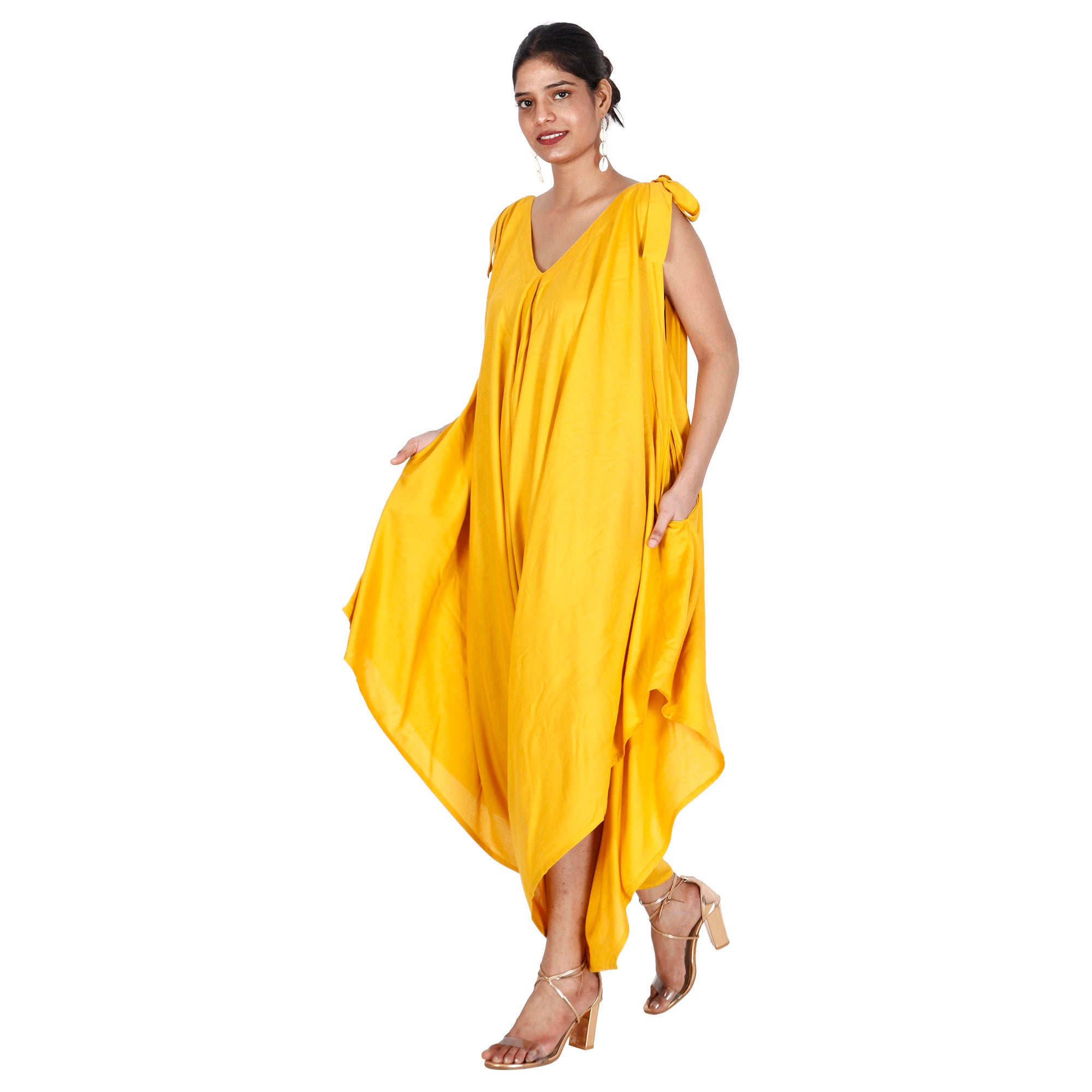 Women's Rayon Jumpsuit with Tie Sleeves FI-R3023