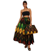 Women's Printed Tie Waist Maxi Skirt with Handbag - FI-32P