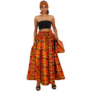 Women's Printed Tie Waist Maxi Skirt with Handbag - FI-32P